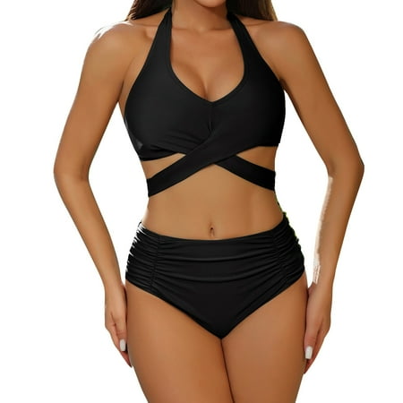 Divhosrg High Waisted Bikini Sets for Women  Bikini Sets for Women Cheeky Bottoms  Womens Bathing Suits Tummy Control Shorts  Womens Swimwear Tankini  Black Swim Suits for Women 2025 Bikini 2XL
