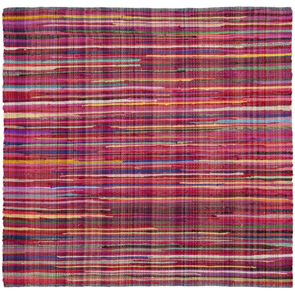 SAFAVIEH Rag Petar Striped Cotton Area Rug, Red/Multi, 6' x 6' Square