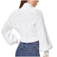 thumbnail image 5 of Herrnalise Women's Turtleneck Cropped Sweater Casual Long Sleeve Cable Knit Pullovers Fall Fashion Cute Sweater Jumper Tops White,Free Size, 5 of 6