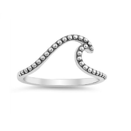 Oxidized Wave Design Ring - Oxidized Sterling Silver Beaded Wave Design Ring