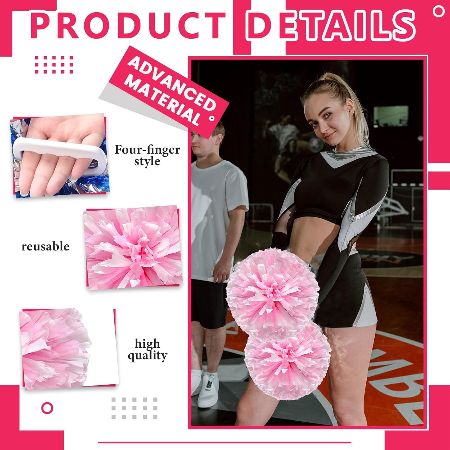 8 Pack Cheerleading pom poms,Cheer pom poms Sports Dance Cheer Plastic Pom Poms Cheerleading for Sports Team Spirit Cheering (Blue+Pink+White)