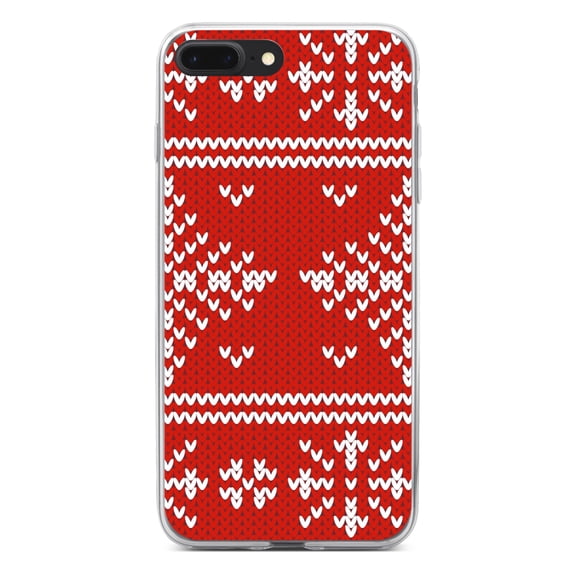 DistinctInk Clear Shockproof Hybrid Case for iPhone 7 PLUS / 8 PLUS (5.5" Screen) - TPU Bumper, Acrylic Back, Tempered Glass Screen Protector - Red White Ugly Christmas Sweater - Christmas All Year
