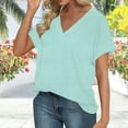 thumbnail image 7 of Hfnxid Womens V Neck T Shirts Eyelet Short Sleeve Shirt Solid Breathaeble Tunic Tops Summer Loose Fit Lightweight Vacation Tees Sky Blue L, 7 of 7