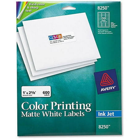 Avery Vibrant Color-Printing Address Labels, 1 x 2 5/8, Matte White, 600/Pack