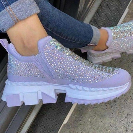 

YOTAMI Sequined Sneakers for Women Fashion Casual Running Walking Gym Sport Shoes Comfortable Lace-up Platform Tennis Shoes Purple 9.5-10