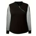 thumbnail image 4 of XIAOCHA Sparkly Mesh Tops For Women 3/4 Sleeve Mock Neck Zipper Front Pullover Top Comfy Dressy Dinner Night Out Tops, 4 of 4