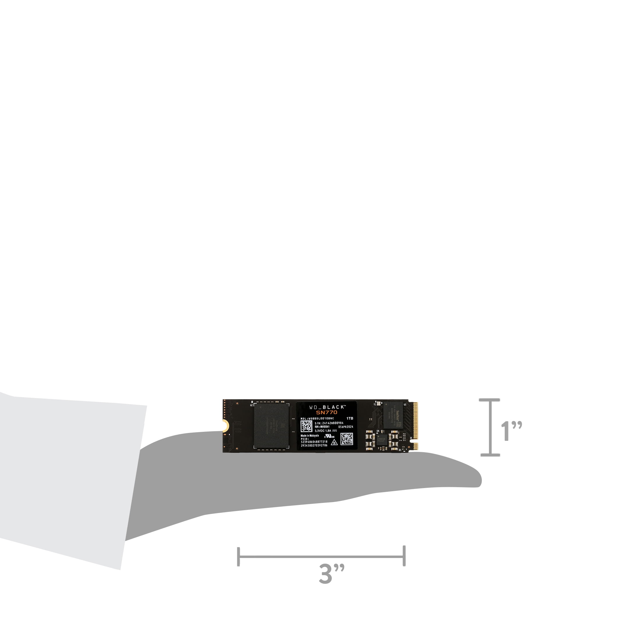 WD Black 1TB SN770 NVMe Internal Gaming SSD Solid State Drive - Gen4 PCIe, M.2 2280, up to 5,150 MB/s - WDBBDL0010BNC- WRWM