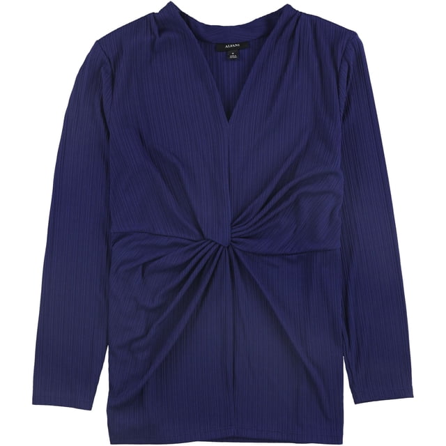 Alfani Womens Twisted Pullover Blusa, Azul, Mediano