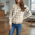 thumbnail image 5 of Aloohaidyvio Cardigan Sweaters for Women Lightweight Crew Neck Long Sleeve Outfits Fall Fashion Plaid Button Cardigan Khaki S, 5 of 6
