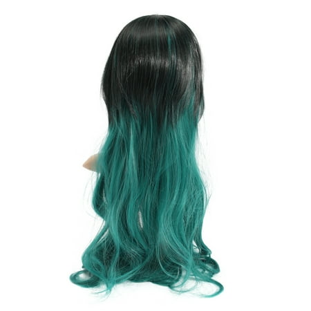 Long Curly Fashion Sex Women Wigs Black Gradient Green Cosplay