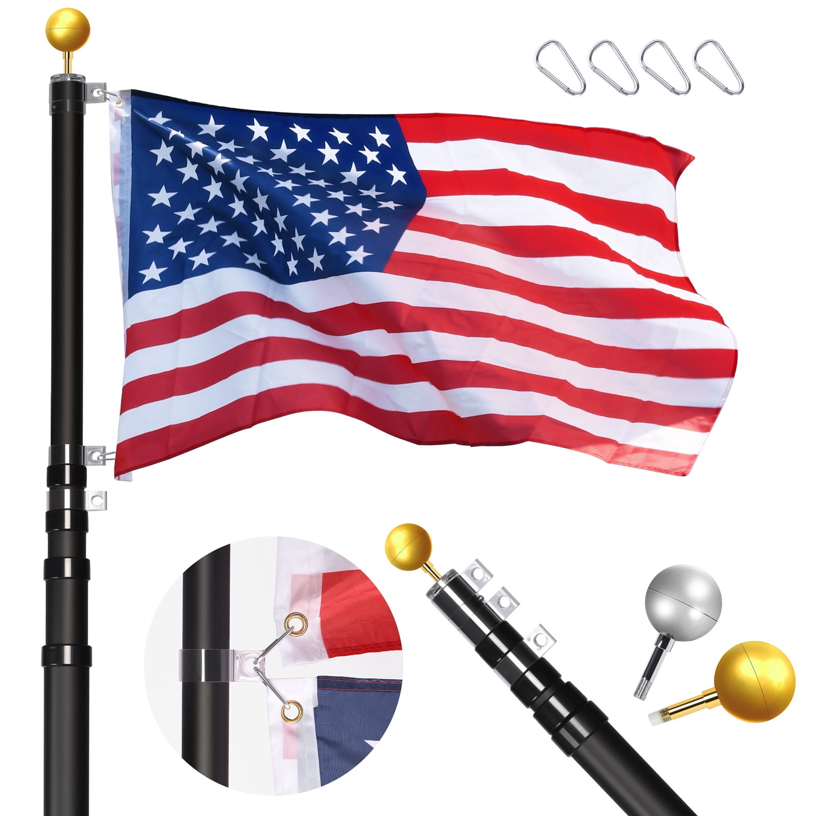 golytefs 20FT Heavy Duty Flag Pole Extra Thick 360 Rotating for Outside House (Stretch)