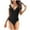 Black, variant on Ruffled One Piece Swimsuits for Women Casual V Neck Bathing Suits Woman's Solid Color Stripe Swimwear