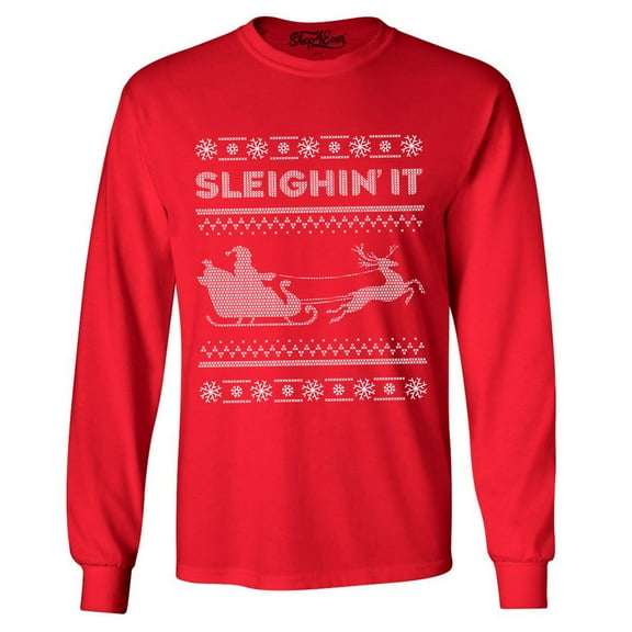 Shop4Ever Men's Sleighin' It Long Sleeve Shirt XX-Large Red