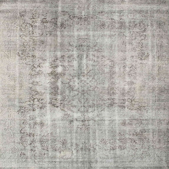 Ahgly Company Machine Washable Indoor Square Contemporary Pale Silver Gray Area Rugs, 5' Square
