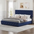 thumbnail image 1 of Ourlova King Size Bed Frame with 4 Storage Drawers and Adjustable Headboard Linen Upholstered Platform Bed Frame Diamond Stitched Button Tufted No Box Spring Needed Blue, 1 of 6