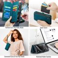 thumbnail image 5 of Logo View for iPhone 15 Pro Case Wallet RFID Blocking with Card Holder for Women and Men Suede PU Leather Snap Flip Zipper Strap Protective Phone Cases for iPhone 15 Pro 6.1", Blue Green, 5 of 7