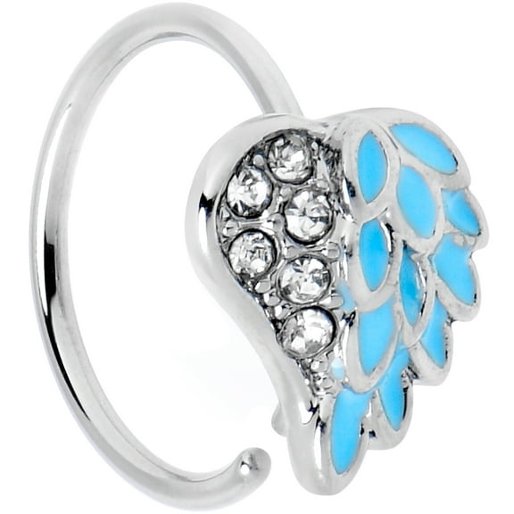 Body Candy Womens 20G 316L Stainless Steel Nose Ring Heavenly Heart Angel Wing Blue Mens Nose Hoop Ring Circular Nose Ring 5/16”
