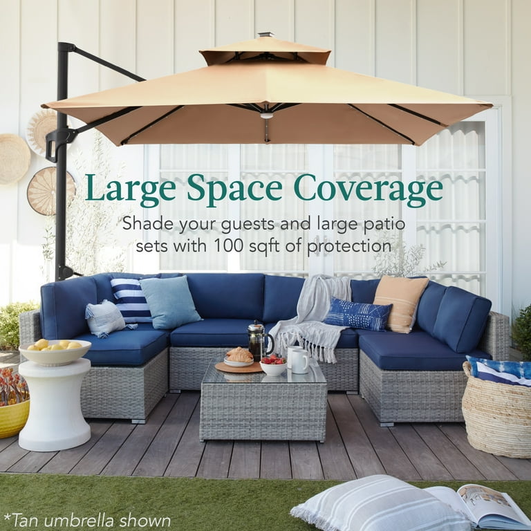 best patio umbrella under $100 Best Choice Products 10x10ft 2-Tier Square Outdoor Solar LED Cantilever  Patio Umbrella w/Base Included