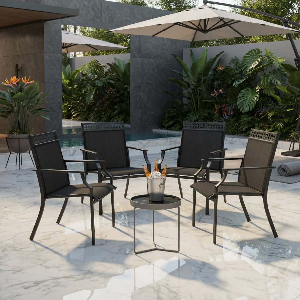 Hommoo 2-Piece Outdoor Patio Chairs Set, All-Weather Breathable Fabric, Heavy-Duty Steel Frame, Poolside & Lawn Ready, Black