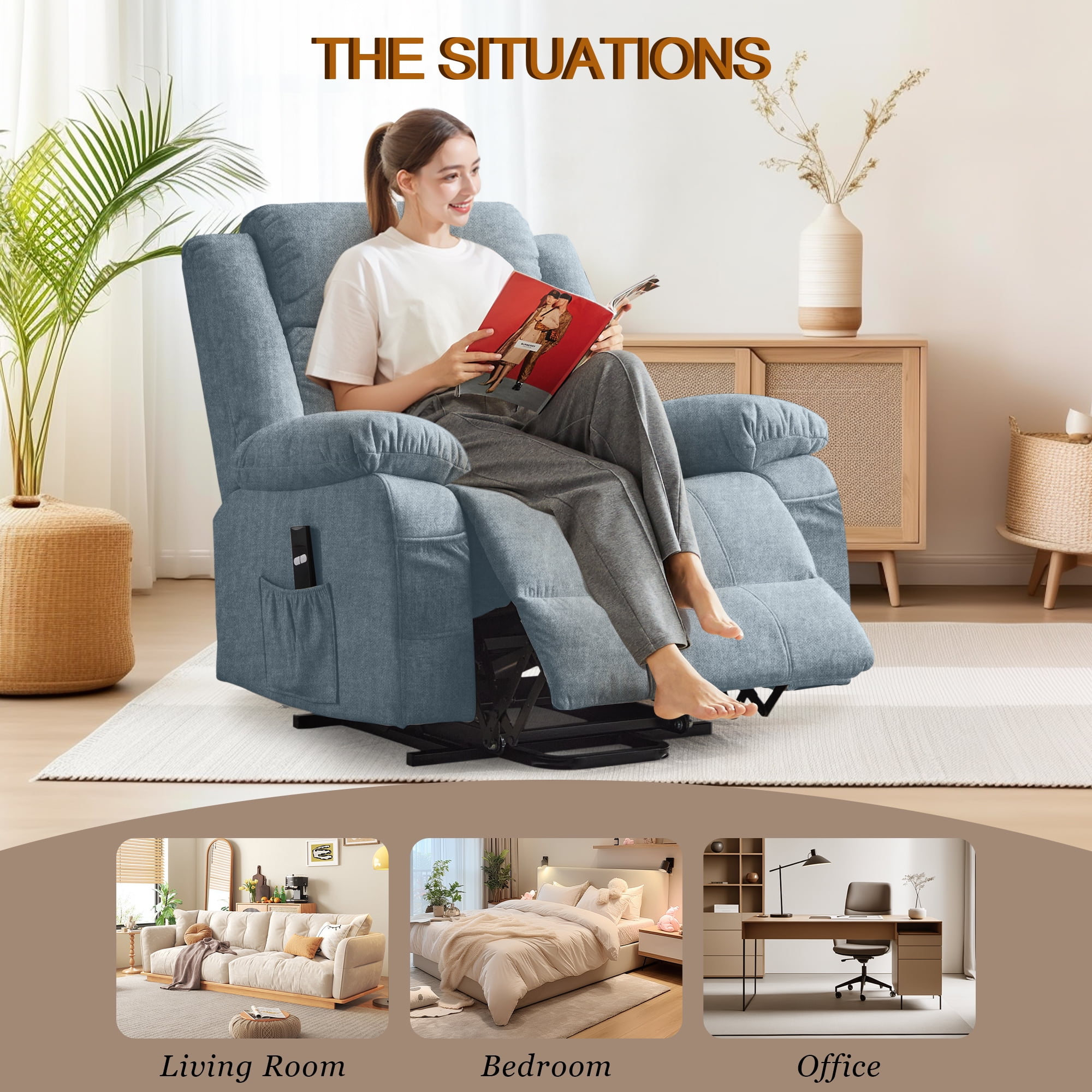 Korser Power Lift Recliner Chair for Elderly with Massage and Heat Oversized for Living Room,Pewter