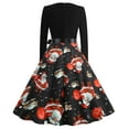thumbnail image 4 of CEHVOM Robe Vintage Évasée à Nœud Papillon pour Femmes Robe de Bal Manches Longues Imprimée Noël Fête, 4 of 6