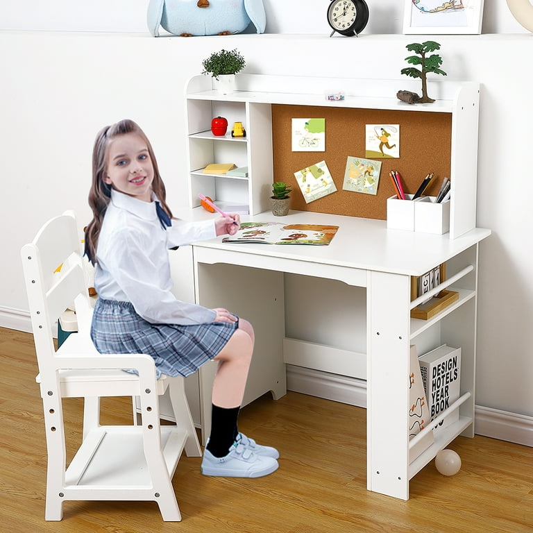 Shininglove Kids Desk, Wooden Study Desk and Chair Set for Children, Writing  Desk with Storage for 3-8 Yrs Boys Girls,White 