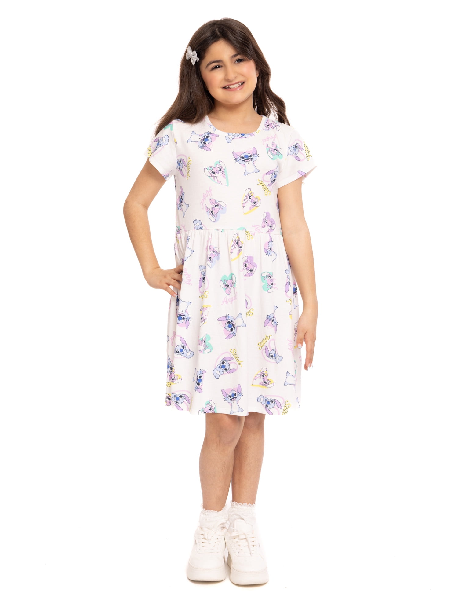 Stitch Girls Allover Print Dress with Short Sleeves, Sizes 4-12