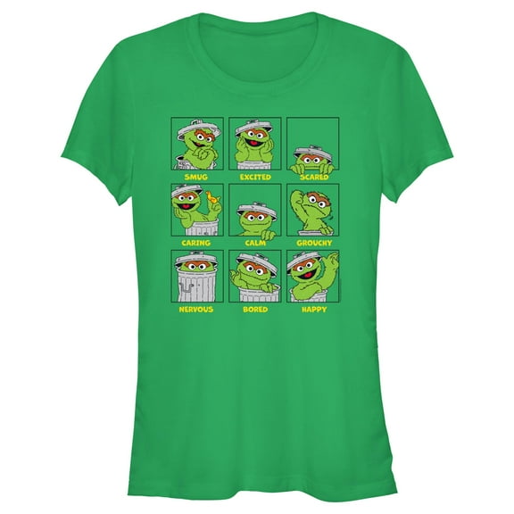 Junior's Sesame Street Emotions Of Oscar the Grouch Graphic T-Shirt
