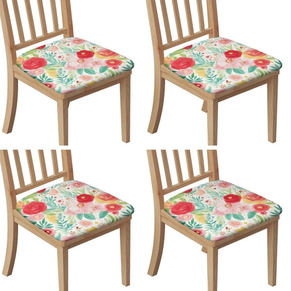 Pioneer Flower Floral Print Pattern Seat Covers for Dining Room Chairs Set Of 4,Stretch Printed Washable Chair Seat Cover with Elastic Ties and Button,Removable Waterproof Couch Cushion Covers