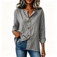 thumbnail image 6 of NominalSnugCotton Linen Button down Shirts for Women Dressy Casual V Neck Long Sleeve Lightweight Work Blouses Shirts, 6 of 8
