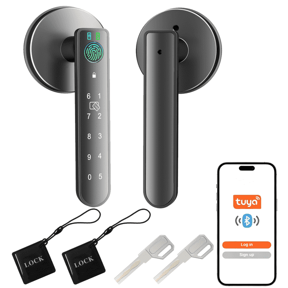 Foxgard Fingerprint Door Lock, Smart Door Knob with APP Control, 100 Fingerprints Biometric Door Lock with Tuya App, Black