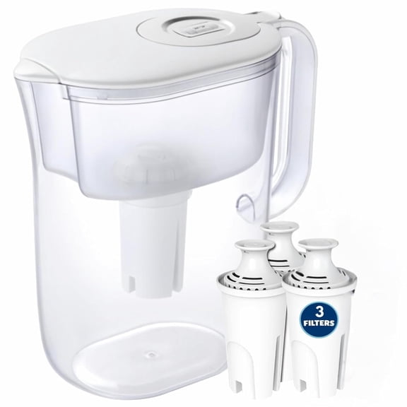 Joey'z Water Filter Pitcher, 7 Cup Capacity with 3 Replacement Filters & Electronic Filter Indicator, Compatible with Brita Water Pitcher, Water Filter Replacement