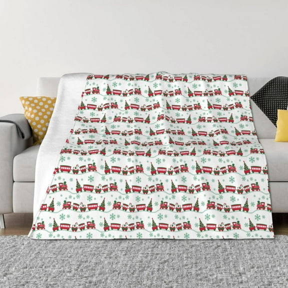 Rozeui Christmas Train for Flannel Blanket, Soft Fuzzy Plush King Blanket for Winter, Thick and Warm All-Season Bed Throw-50"x40"