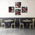 thumbnail image 3 of Red Wine Rose Canvas Prints Wall Art for Kitchen Dining Room Wall Decor Black and White Pictures for Living Room Artwork Paintings 13.5"x13.5"x4 Panels, 3 of 6