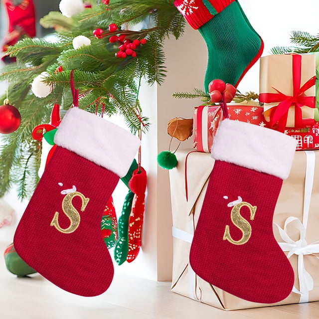 Bas en Laine Tricotée, Bas Brodés, Sac Cadeau pour Enfants, Bas de Noël