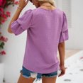 thumbnail image 2 of Blusa de manga corta con cuello en V para mujer, informal, holgada, de color liso, con cuello en V, para fiesta, 2 of 6