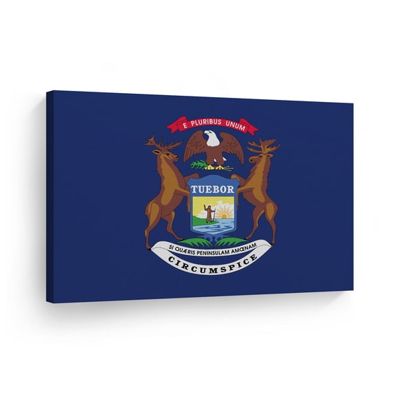 Smile Art Design Michigan State Flag CANVAS PRINT State Capital of USA Flag Canvas Wall Art US State Flag Wall Art Home Decoration Living Room Dorm Office Decor Ready to Hang Made in USA 30x40