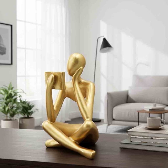 Modern Gold Desk Sculpture, Golden sculpture, Minimalist Sitting Human Reading Figurine, Stylish Home and Office Décor, Perfect for Living Room, Study, or Creative Spaces