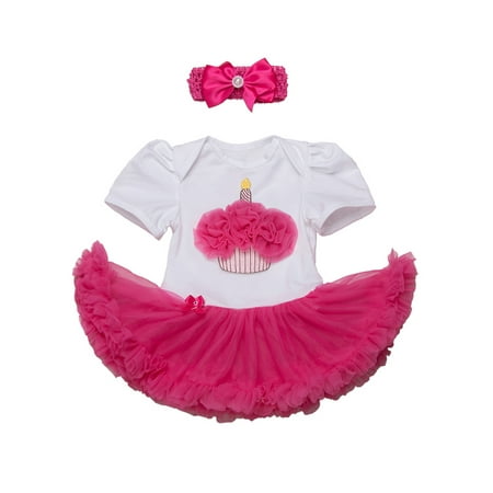 

StylesILove Cute Character Baby Girl Holiday Birthday Party Tutu Dress Romper with Headband 2 pcs Outfit Set (95/18-24 Months Flower Cake)