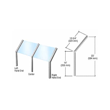 Sneeze Guard - CRL Brite Anodized Sculptured Series Open Front, Glass On Slant Aluminum Sneeze Guard - Left Hand End Post Only