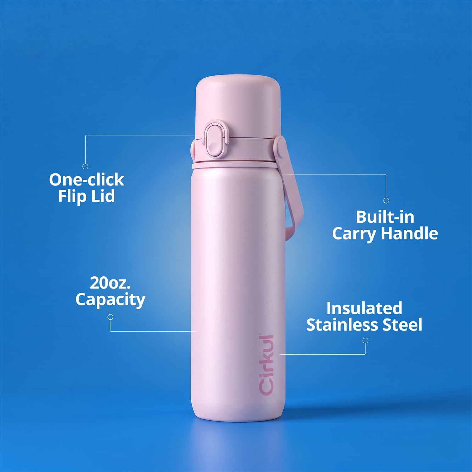 Cirkul 20oz Commuter Bottle Blush Pink With Flavor Cartridge LifeSip Fruit Punch