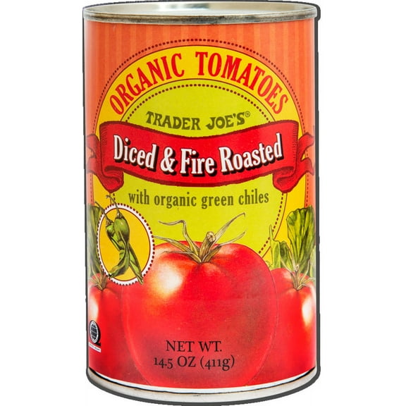 Pack of 3 - TJs Organic Diced & Fire Roasted Tomatoes with Green Chiles 14.5 Oz