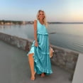 thumbnail image 4 of GXIPO Plus Size Boho Dresses for Curvy Women 2025 V Neck Sleeveless Tiered Ruffle Flowy Maxi Dress with Pockets​ Light Blue 2XL, 4 of 9