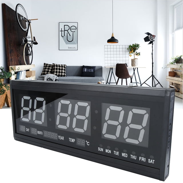 Electronic Clock Led Clock Digital Led Clock Led Wall Clock Green Digital Large Big Jumbo LED Wall Timer Clock With Calendar Temperat