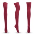 thumbnail image 2 of Women Warm Cable Knit Boot Long Socks Girls Over Knee Thigh High Stocking, Wine red, 2 of 3