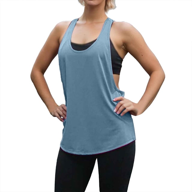 Chaleco deportivo sin mangas con cuello bajo en forma de T para mujer: top deportivo holgado de secado rápido y absorción del sudor