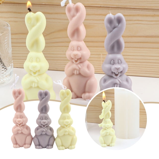 Oleegame 1PC Cookie Mold Holiday Rabbit Candle Silicon Rabbit Candle DIY Bunny Epoxy Soap Tool Easter Home Decoration White