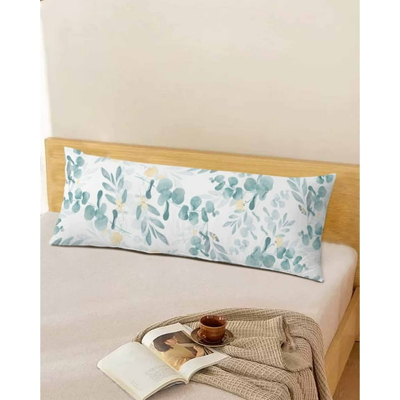 Boho Leaves Throw Pillow Cover, Spring Summer Green Watercolor Plants Rectangle Decorative Pillow Case Protector Soft Cushion Cover Lumbar Pillowcase for Couch Sofa Bedroom Car Chair Decor 20x54 Inch
