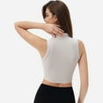 thumbnail image 6 of Women's Half Zip-Up Mock Neck Crop Top with Sleeveless Design - X Large, Off White, 6 of 7