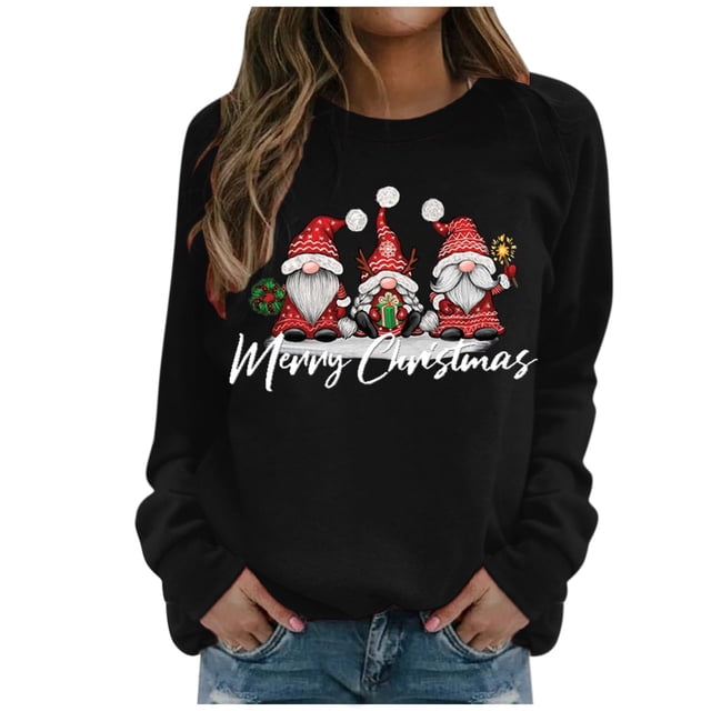Sweat à Capuche d'Hiver pour Femmes Mode Cardigan Col Rond Chaud Imprimé Noël Pull de Noël Hoilidy Blouse Ample Mi-Longue